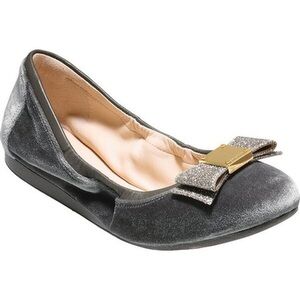 Cole Haan Tali Bow Ballet Flats Gray Grey Velvet Glitter Silver Size 9.5